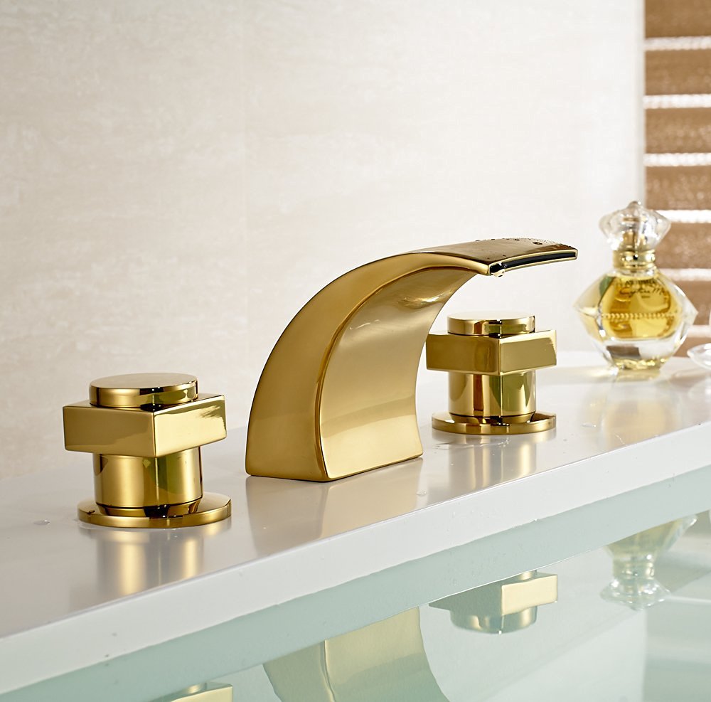 Campinas Gold Polished LED Waterfall Bathroom Sink Faucet